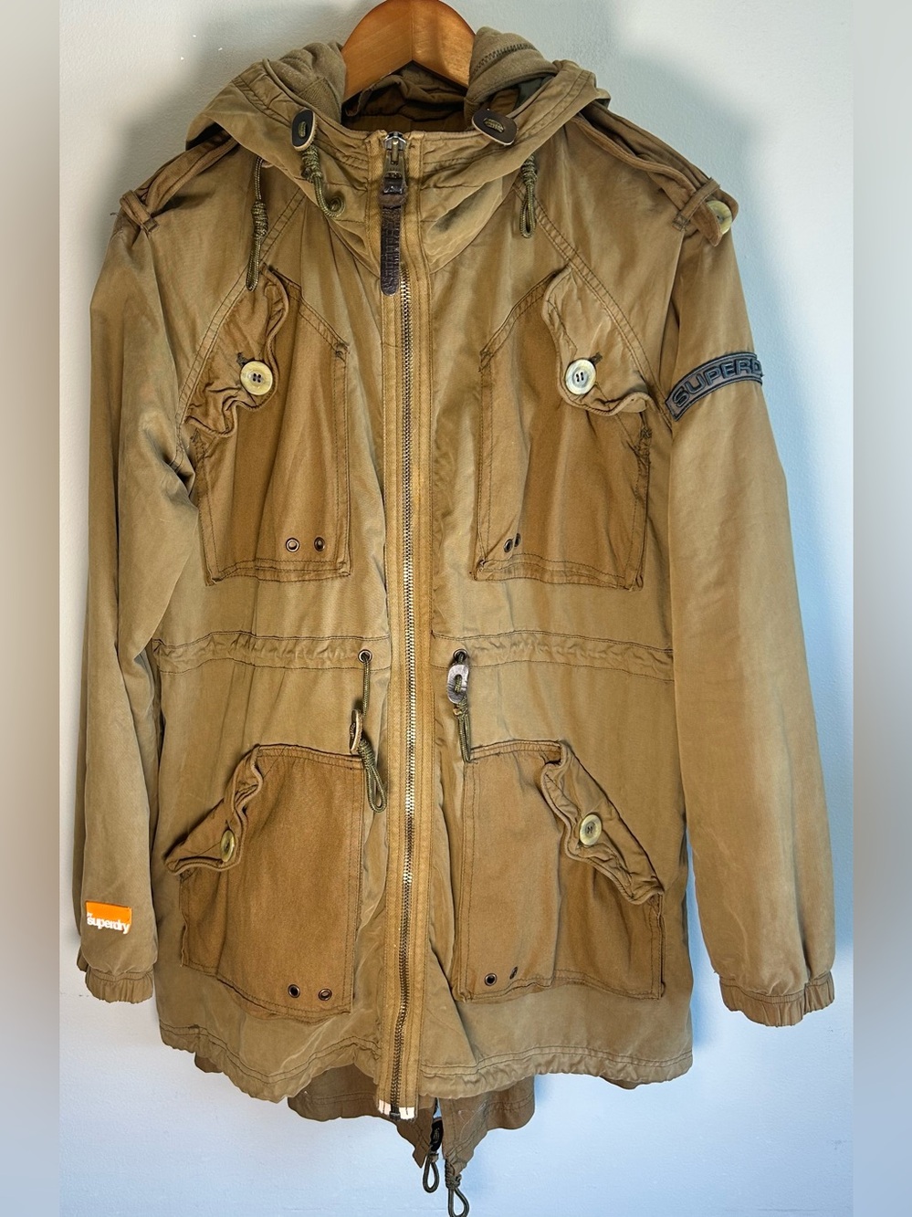 Superdry Japan Mens Hooded Military Utility Cargo Jacket Coat Sz M Multi Pocket